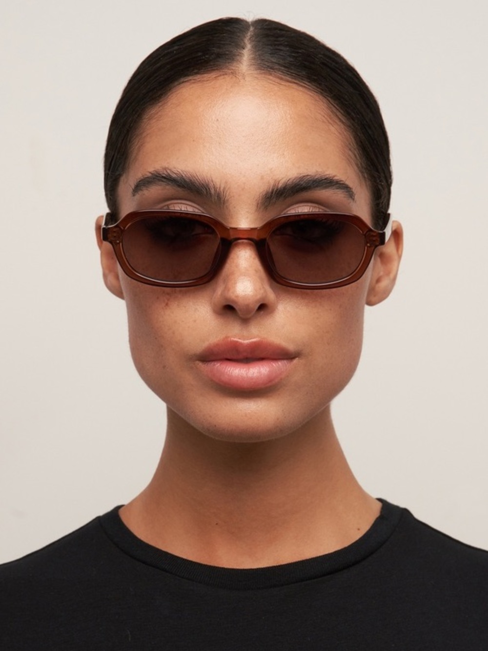Otra Eyewear Abby Sunglasses Transparent Maple Brown Oval Plastic Frame Sunnies